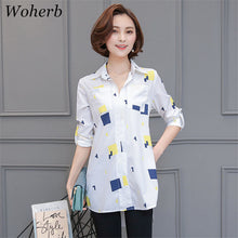 Woman Blouses Long Sleeves Geometric Print Shirt Turn-down Collar Tops Shirt Female Work Wear Blusas Plus Size 4XL 33072 GS