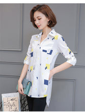Woman Blouses Long Sleeves Geometric Print Shirt Turn-down Collar Tops Shirt Female Work Wear Blusas Plus Size 4XL 33072 GS