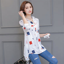 Woman Blouses Long Sleeves Geometric Print Shirt Turn-down Collar Tops Shirt Female Work Wear Blusas Plus Size 4XL 33072 GS