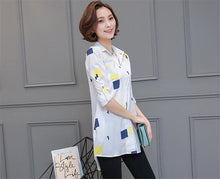 Woman Blouses Long Sleeves Geometric Print Shirt Turn-down Collar Tops Shirt Female Work Wear Blusas Plus Size 4XL 33072 GS