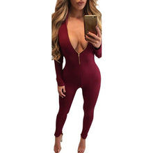 Women   Jumpsuit Women Zipper Deep V Neck Sexy Long Sleeve Slim Bodycon Rompers womens Overalls Black Red &32 GS