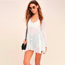 Women Beach Boho Chiffon Perspective Cover Up Bathing Suit Smock Tops Women Long Style Black White Camisetas Mujer #23 GS