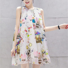 Women European Beach Chiffon Dress Sexy Sleeveless Ladies Print A-Line Dresses O-Neck Sweet Females Vestidos Plus Size GS