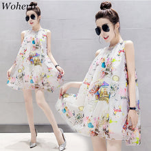 Women European Beach Chiffon Dress Sexy Sleeveless Ladies Print A-Line Dresses O-Neck Sweet Females Vestidos Plus Size GS