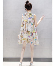 Women European Beach Chiffon Dress Sexy Sleeveless Ladies Print A-Line Dresses O-Neck Sweet Females Vestidos Plus Size GS