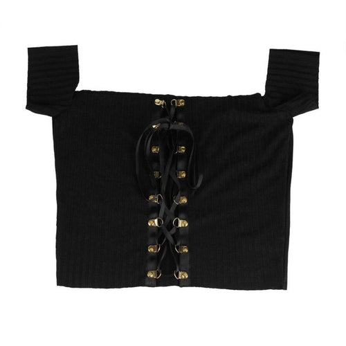 Women Fashion Sexy Off the Shoulder Tee Tops Women Short Style Solid Bandage Short Sleeve T-Shirt Womens #1215 GS