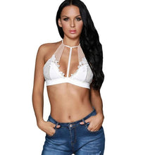 Women Floral Lace Bralette Hollow Out Bustier Halter Neck Bandage Crop Top Triangle Cropped Female Sexy Black White #23 GS