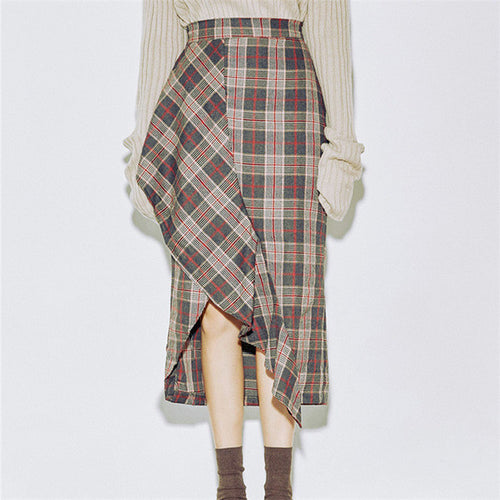 Women New Autumn Skirt Mid-calf A-line Skirt Female Fashion Maxi Plus Size Plaid Skirt Hot  72250 GS