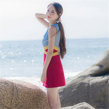Women Party Dress Sleeveless Ladies Contrast Color Patchwork Straight Dresses O-Neck Females Sweet Brief Vestidos 72551 GS
