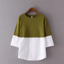 Women Summer Basic T Shirt Fashion Patchwork Tops O-Neck Three Quarter 3/4 Sleeve t-shirt 72256 GS