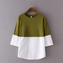Women Summer Basic T Shirt Fashion Patchwork Tops O-Neck Three Quarter 3/4 Sleeve t-shirt 72256 GS
