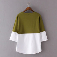 Women Summer Basic T Shirt Fashion Patchwork Tops O-Neck Three Quarter 3/4 Sleeve t-shirt 72256 GS