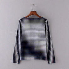 Women Summer Basic T Shirt Fashion Striped Tops O-Neck Full Sleeve Embroidery t-shirt 72257 GS