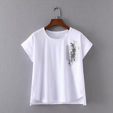 Women Summer Print Appliques T Shirt Fashion Bling Shining Casual Woman Irregular Tops O-Neck Short Sleeve t-shirt 72327 GS