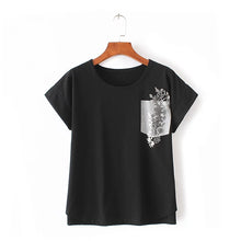 Women Summer Print Appliques T Shirt Fashion Bling Shining Casual Woman Irregular Tops O-Neck Short Sleeve t-shirt 72327 GS