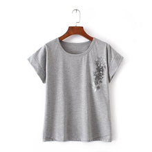 Women Summer Print Appliques T Shirt Fashion Bling Shining Casual Woman Irregular Tops O-Neck Short Sleeve t-shirt 72327 GS