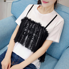Women Summer Print Letter T Shirt Fashion Lace Sling Vest Stitching Tops O-Neck Short Sleeve t-shirt 72477 GS