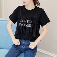 Women Summer Print Letter T Shirt Fashion Lace Sling Vest Stitching Tops O-Neck Short Sleeve t-shirt 72477 GS