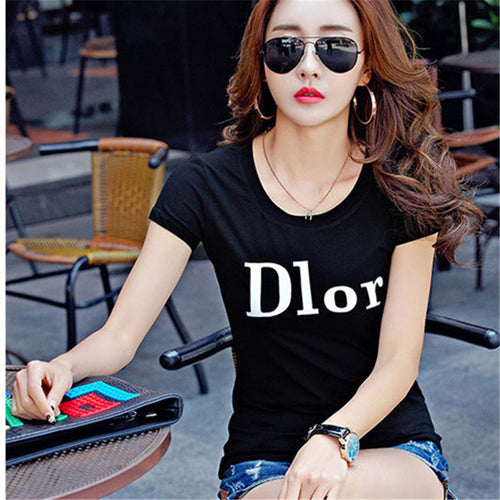 Women Summer Print T Shirt Fashion Print Woman Letter Print Tops O-Neck Short Sleeve t-shirt 71445 GS