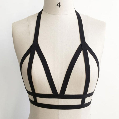 new Sexy Hollow Out Elastic Bra Crop Top Gothic Harajuku Bandage Bra bra, sexy Strappy Bra Black#23 GS