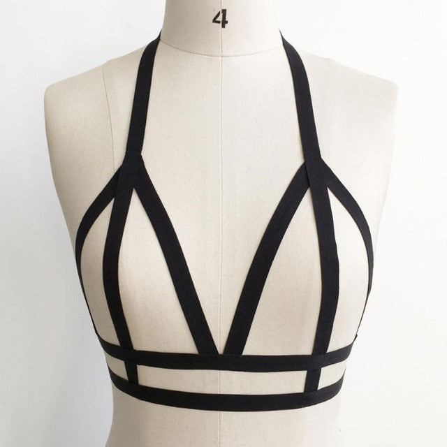 new Sexy Hollow Out Elastic Bra Crop Top Gothic Harajuku Bandage Bra bra, sexy Strappy Bra Black#23 GS