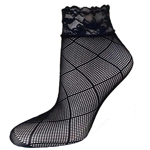 21Colors Fashion Transparent Fishnet Socks Women Lace Nylon Hollow Out Ankle Length Short Socks Ladies Calcetines De Mujer #03 GS