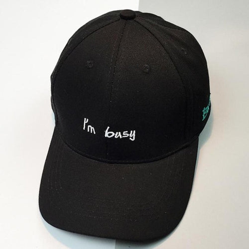 3 Colors Women Men Couple Embroidery Letter I'M Busy Baseball Cap Cotton Snapback Hip Hop Flat Hat Women Men   #01 GS