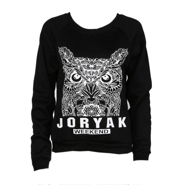 3Colors New Fashion Women  Owl Print Long Sleeve Casual Loose Tees Tops Women T-Shirt Poleras De Mujer Camisetas GS