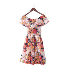 5 Colors Fashion Women Off Shoulder Dress Floral PrintGirls Womens Dresess Boat Neck Strapless Cute Dress Female Vestidos GS