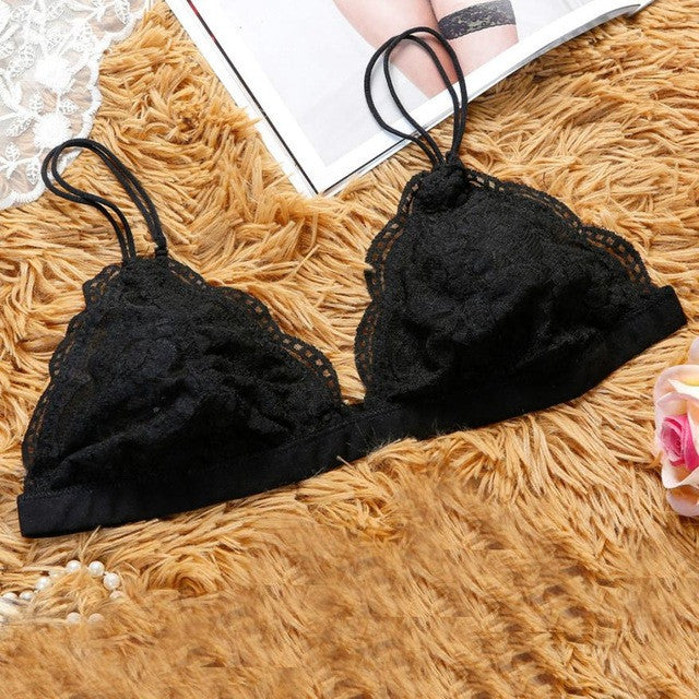 7 Colors Lace Crochet Solid Strap Slim Bralette Camis Crop Top Sexy Vest Beachwear Triangle Bralette Crop Top Mesh lining #1207 GS