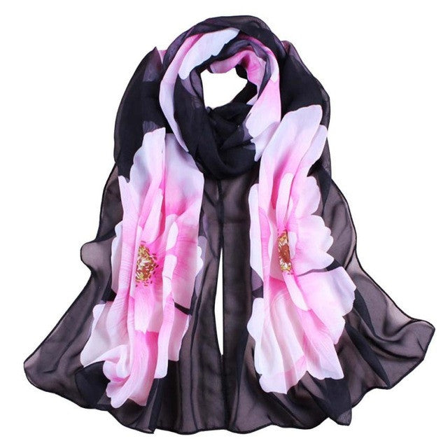 7 Colors Women Soft Thin Chiffon Silk Scarf Flower printed Scarves Wrap Shawl YLYL GS