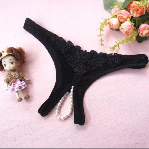 7Colors Sexy Women Pearl G-String And Thongs Solid Low Waist Open Crotch Underwear Women bragas mujer New Arrival  #425 GS