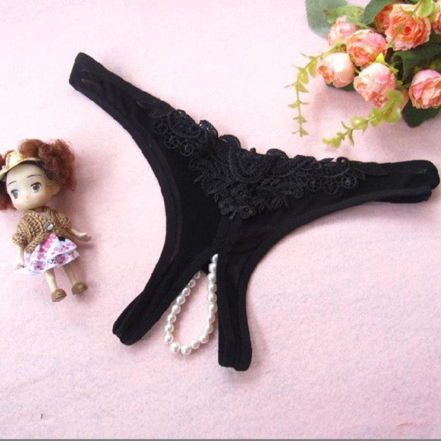 7Colors Sexy Women Pearl G-String And Thongs Solid Low Waist Open Crotch Underwear Women bragas mujer New Arrival  #425 GS