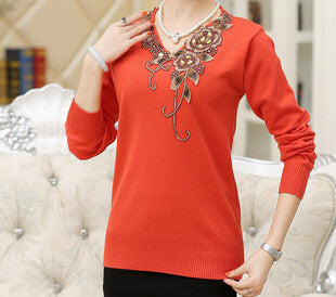 8 color new Fashion women sweater flower embroidery floral knitted wool lady top female pullover shirt S- XXXL 9698 GS