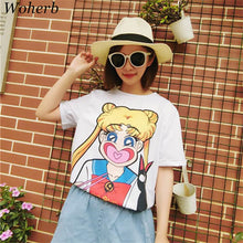 Anime Cartoon Girl Print T shirts  New Fashion Loose Women Tops O-neck Short Sleeve Women t-shirt Plus Size 72601 GS