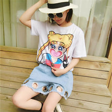 Anime Cartoon Girl Print T shirts  New Fashion Loose Women Tops O-neck Short Sleeve Women t-shirt Plus Size 72601 GS
