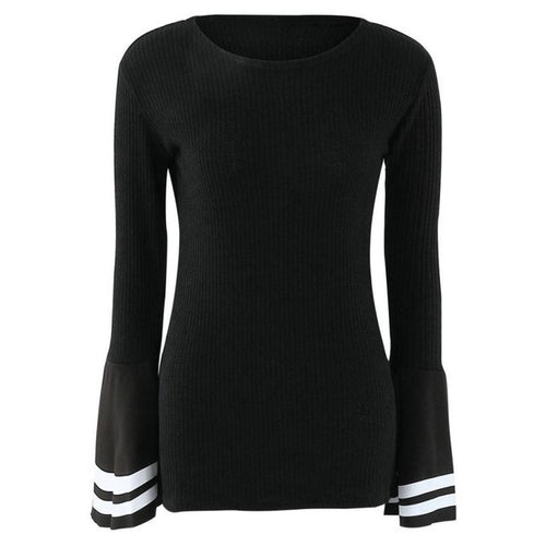 fashion Flare Sleeve O neck women t shirt Long sleeve O Neck top tees T-shirt women camisetas femininas #1202 GS