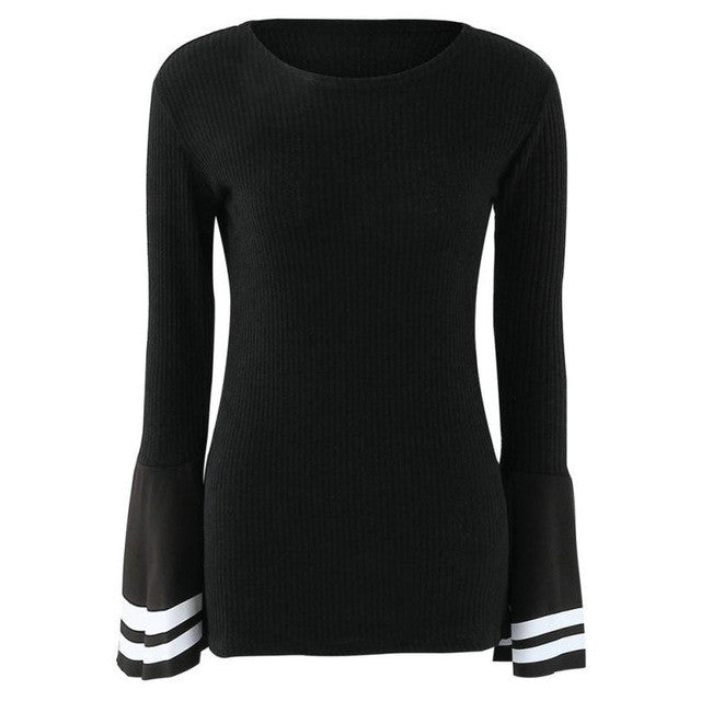 fashion Flare Sleeve O neck women t shirt Long sleeve O Neck top tees T-shirt women camisetas femininas #1202 GS