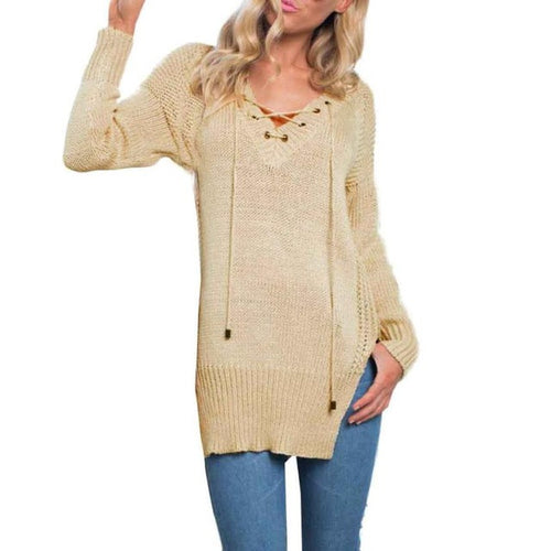 And  Fahsion  Women Pullover V Neck Long Sleeve Knitted Size Split Long Tops Sweater Loose Casual WOmen Sweater GS