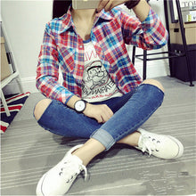 Autumn Fashion Casual Women Blouse  European New Simple Plaid Shirts Turn-down Collar Long Sleeve Tops Female Shirt 31661 GS