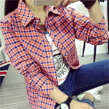 Autumn Fashion Casual Women Blouse  European New Simple Plaid Shirts Turn-down Collar Long Sleeve Tops Female Shirt 31661 GS