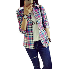 Autumn Fashion Casual Women Blouse  European New Simple Plaid Shirts Turn-down Collar Long Sleeve Tops Female Shirt 31661 GS