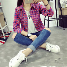 Autumn Fashion Casual Women Blouse  European New Simple Plaid Shirts Turn-down Collar Long Sleeve Tops Female Shirt 31661 GS