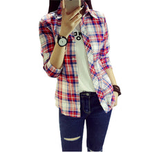 Autumn Fashion Casual Women Blouse  European New Simple Plaid Shirts Turn-down Collar Long Sleeve Tops Female Shirt 31661 GS