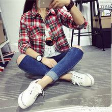 Autumn Fashion Casual Women Blouse  European New Simple Plaid Shirts Turn-down Collar Long Sleeve Tops Female Shirt 31661 GS