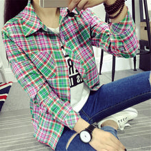 Autumn Fashion Casual Women Blouse  European New Simple Plaid Shirts Turn-down Collar Long Sleeve Tops Female Shirt 31661 GS