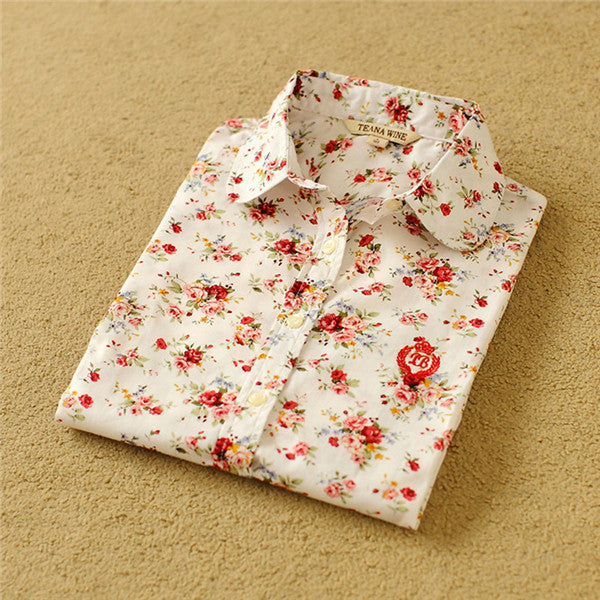 Autumn Female Floral Print Blouses Long Sleeve Fashion Cotton Blusas Femininas Japanese Style Tops 70017 GS