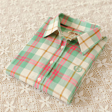 Autumn Female Plaid Blouses Long Sleeve Fashion Blusas Femininas Tops Turn-down Collar Shirt With Button 71639 GS