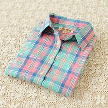 Autumn Female Plaid Blouses Long Sleeve Fashion Blusas Femininas Tops Turn-down Collar Shirt With Button 71639 GS