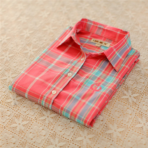 Autumn Female Plaid Blouses Long Sleeve Fashion Blusas Femininas Tops Turn-down Collar Shirt With Button 71639 GS